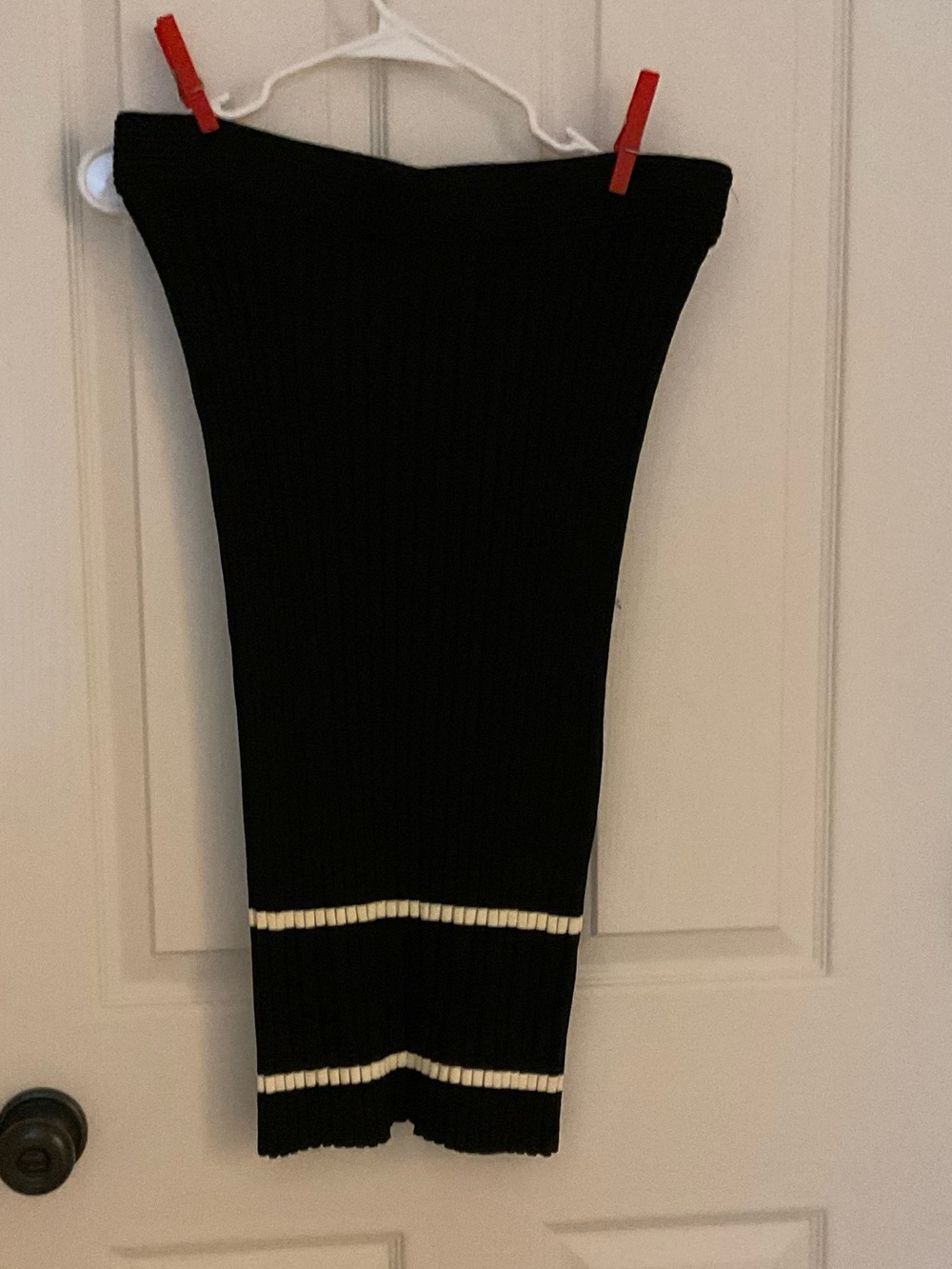 RACHEL Rachel Roy Black Ribbed Midi Skirt with White Trim